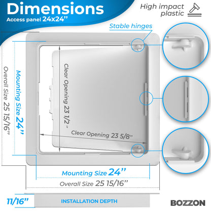Access Panel for Drywall - 24x24 Inch Wall Hole Cover - Heavy Durable Plastic White Door for Plumbing