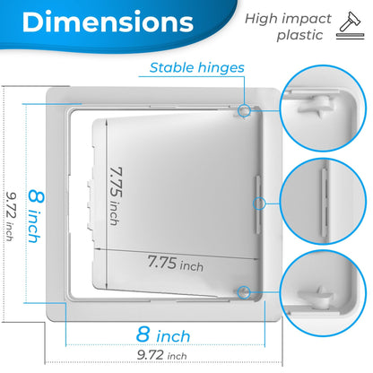Access Panel for Drywall - 8x8 inch - Wall Hole Cover - Access Door - Plumbing Access Panel for Drywall - Heavy Durable Plastic White