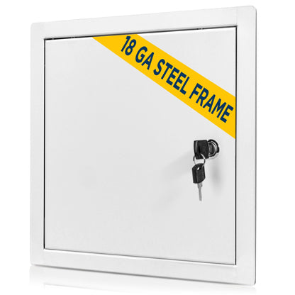 Access Panel for Drywall 8 x 8 inch – Metal Door with Key Lock, 18 GA Steel Frame, Wall Hole Cover, Plumbing Access Door, White