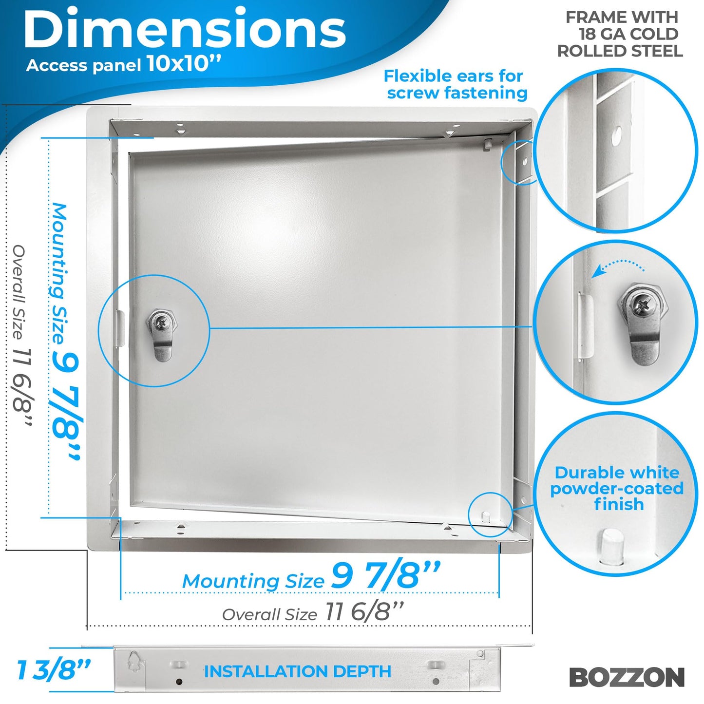 Access Panel for Drywall 10 x 10 inch – Metal Door with Key Lock, 18 GA Steel Frame, Wall Hole Cover, Plumbing Access Door, White