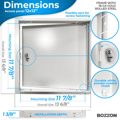 Access Panel for Drywall 12 x 12 inch – Metal Door with Key Lock, 18 GA Steel Frame, Wall Hole Cover, Plumbing Access Door, White