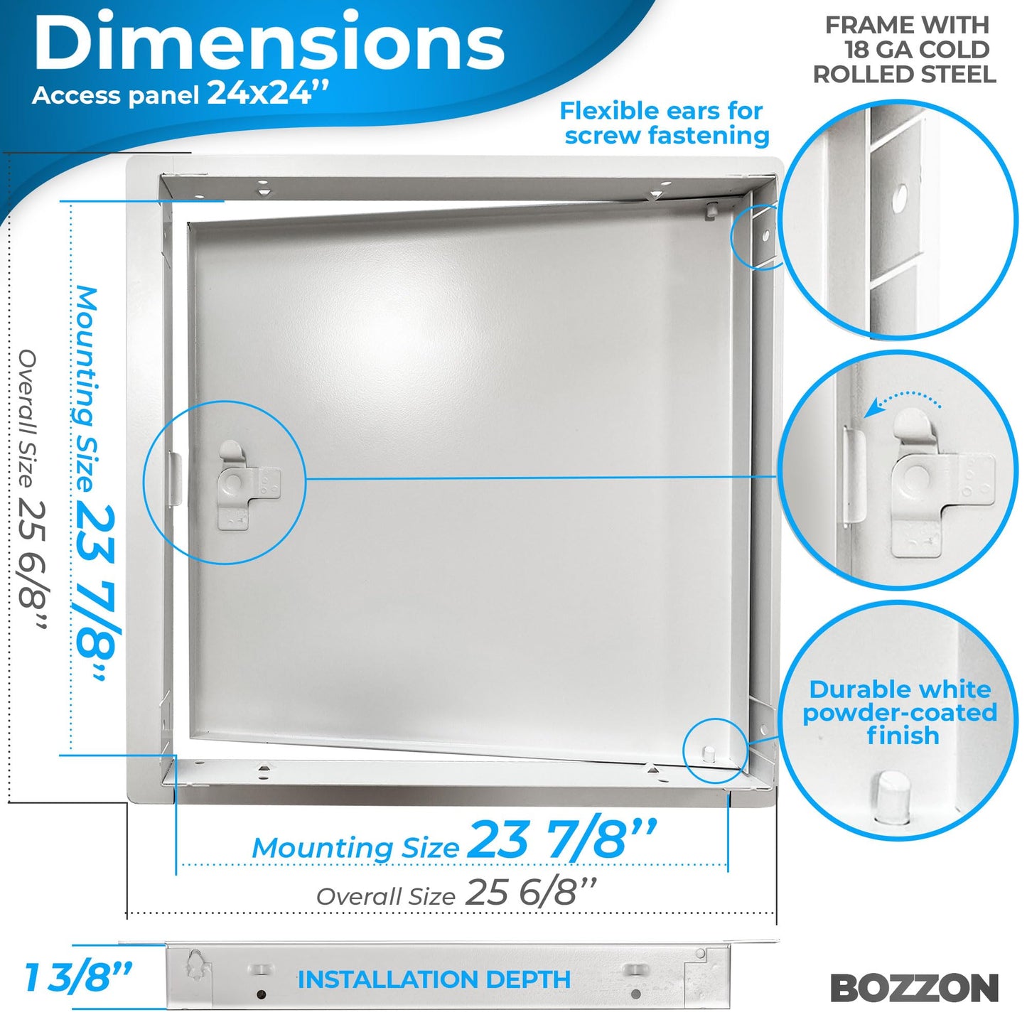 Access Panel for Drywall 24 x 24 inch – Metal Door with Screwdriver Latch, 18 GA Steel Frame, Wall Hole Cover, Plumbing Access Door, White