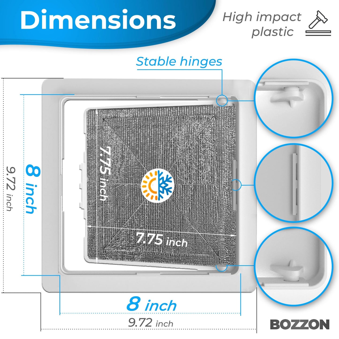 Access Panel for Drywall - 8 x 8 inch - Insulated - Wall Hole Cover - Access Door - Plumbing Access Panel for Drywall - Heavy Durable Plastic White