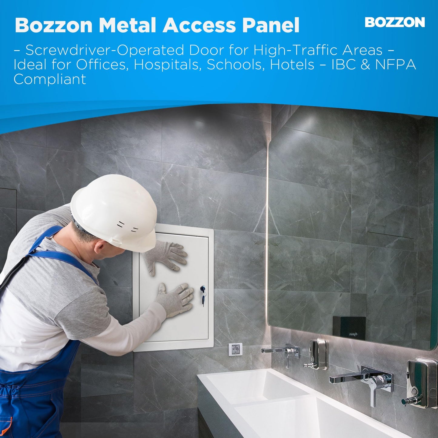 Access Panel for Drywall 14 x 29 inch – Metal Door with Key Lock, 18 GA Steel Frame, Wall Hole Cover, Plumbing Access Door, White