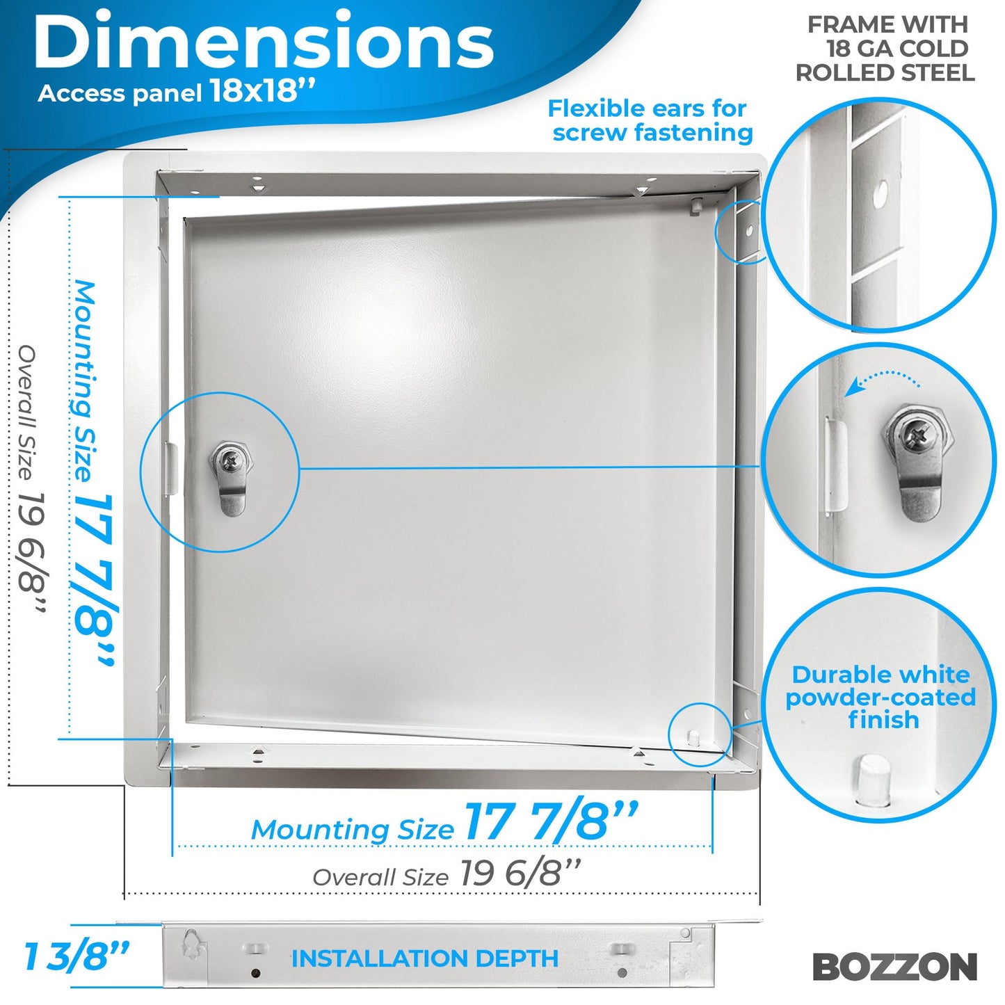 Access Panel for Drywall 18 x 18 inch – Metal Door with Key Lock, 18 GA Steel Frame, Wall Hole Cover, Plumbing Access Door, White