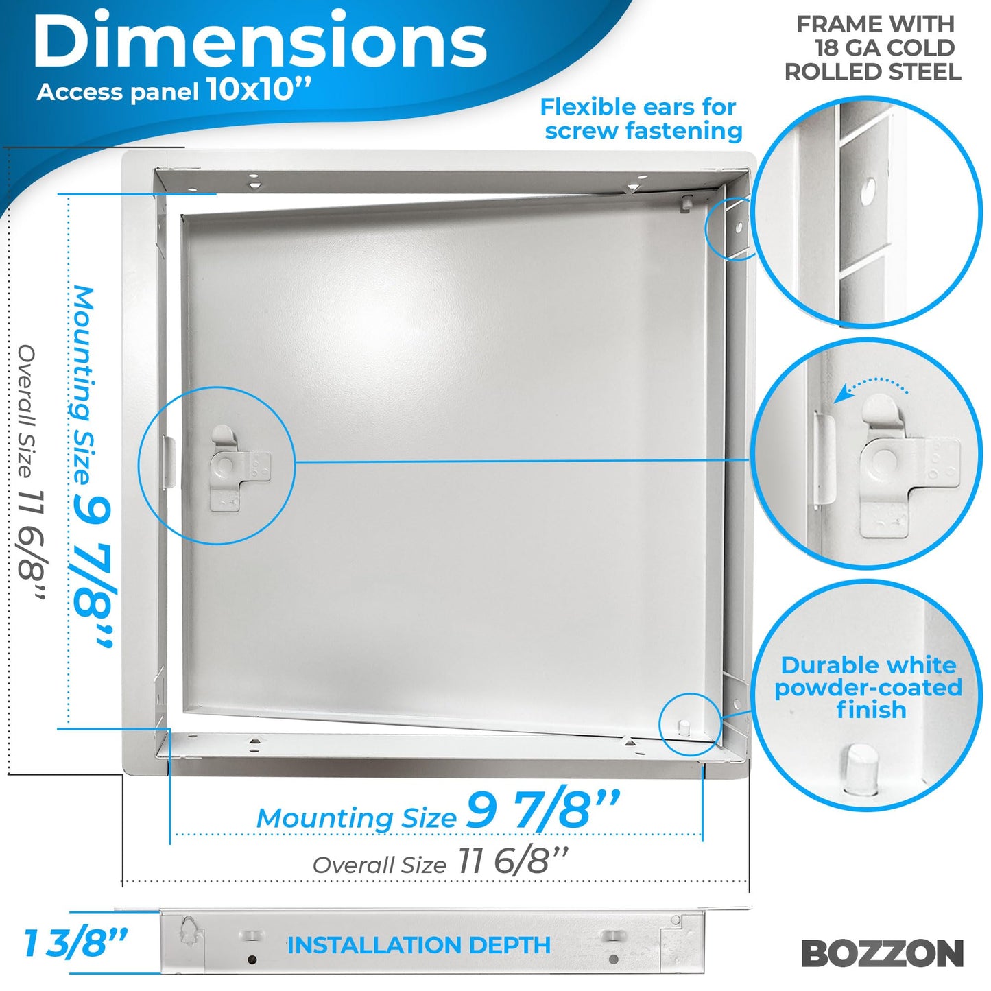 Access Panel for Drywall 10 x 10 inch – Metal Door with Screwdriver Latch, 18 GA Steel Frame, Wall Hole Cover, Plumbing Access Door, White