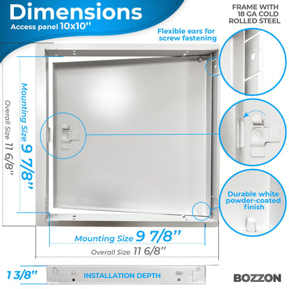Access Panel for Drywall 10 x 10 inch – Metal Door with Screwdriver Latch, 18 GA Steel Frame, Wall Hole Cover, Plumbing Access Door, White