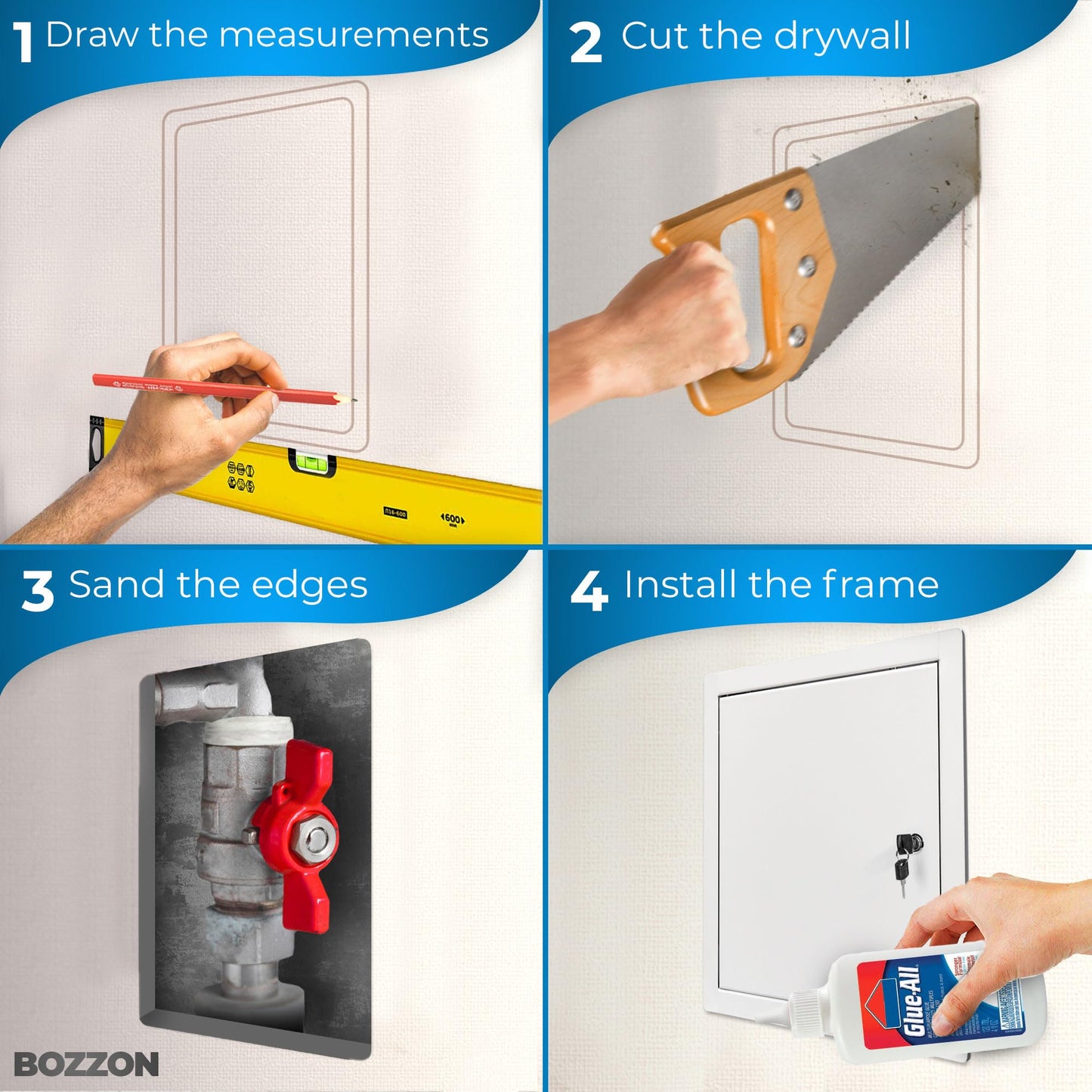 Access Panel for Drywall 10 x 10 inch – Metal Door with Key Lock, 18 GA Steel Frame, Wall Hole Cover, Plumbing Access Door, White