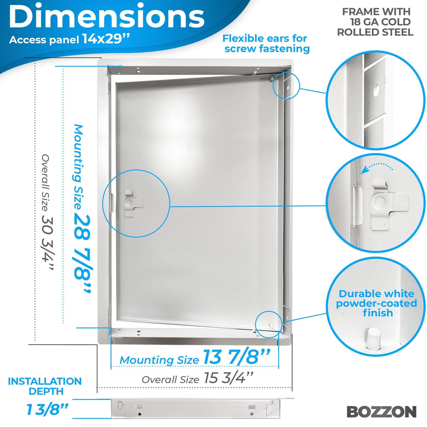 Access Panel for Drywall 14 x 29 inch – Metal Door with Screwdriver Latch, 18 GA Steel Frame, Wall Hole Cover, Plumbing Access Door, White